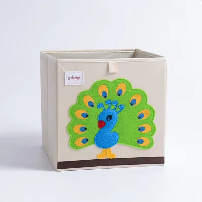 Мультяшные животные, складная коробка для хранения, 33x33x33 см, детские игрушки, сортировка, органайзер, коробка, одежда, книга, МДФ, деревянный ящик для хранения, органайзер B489 - Цвет: w