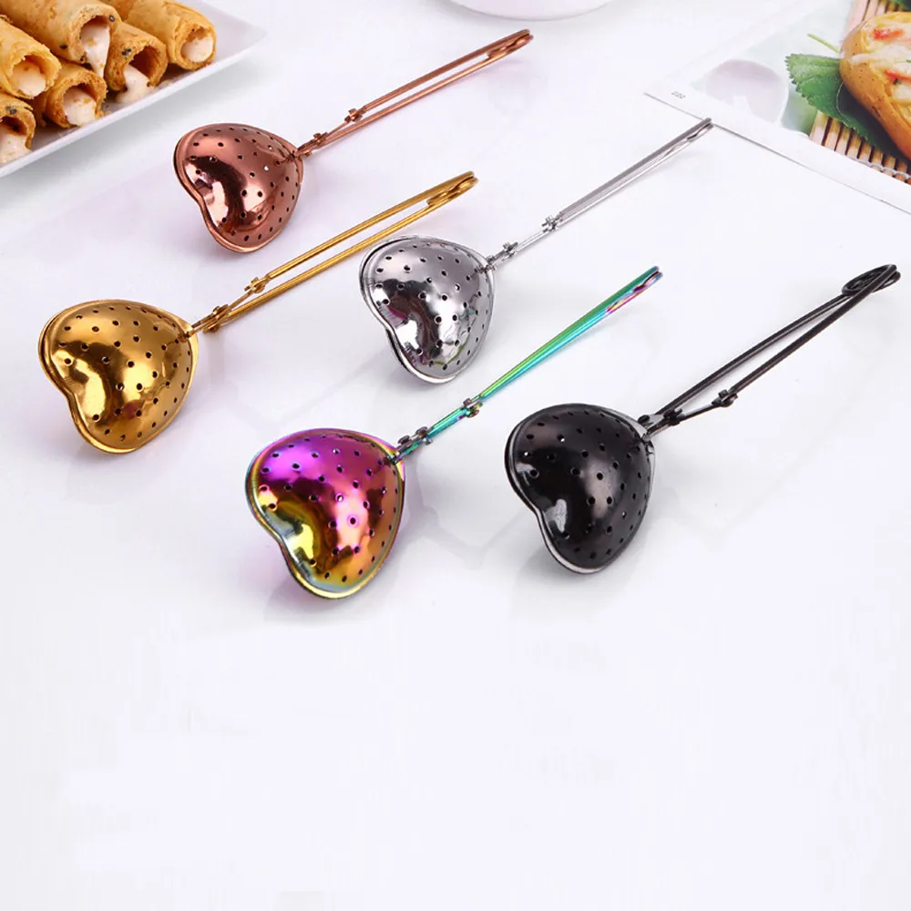 

Heart ShapePractical Snap Stainless Steel Mesh Tea Ball Infuser Spoon Tea Strainer Handle Shower L4