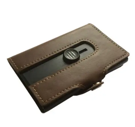 style B brown Кошелек из натуральной кожи с блокировкой RFID с задним карманом, держатели для ID карт, алюминиевые мини-кошельки, автоматические кошельки для кредитных карт - Цвет: style B brown