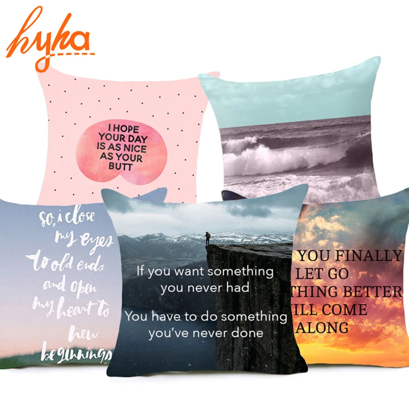 

Hyh Sunset Letter Polyester Cushion Cover Scenery Sky Geometry Creative Home Decorative Pillows Cover for Sofa Car Cojines