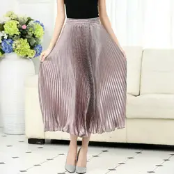 Jupe/Блестящая юбка до середины икры, блестящая шелковая длинная юбка, однотонная Повседневная Уличная одежда Faldas