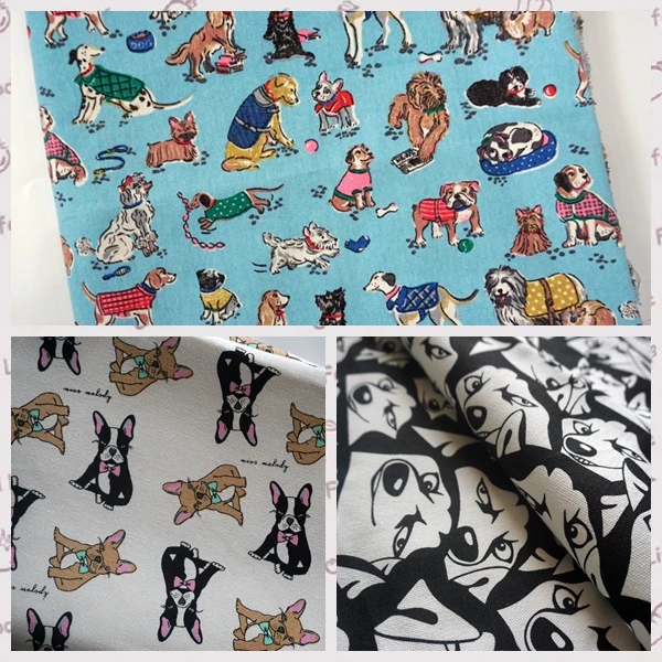 

ZENGIA 90*145cm Dog/Bulldog/Pug/Beagle Canvas Fabric Handmade Patchwork Home Textile Sewing Fabric For/Tablecloth/Sofa/Bags