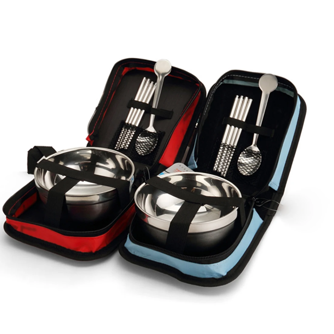 Acero inoxidable vajilla Portable que acampa del recorrido conjunto tazón palillos cuchara conjunto herramienta de Picnic al aire libre Tablewares