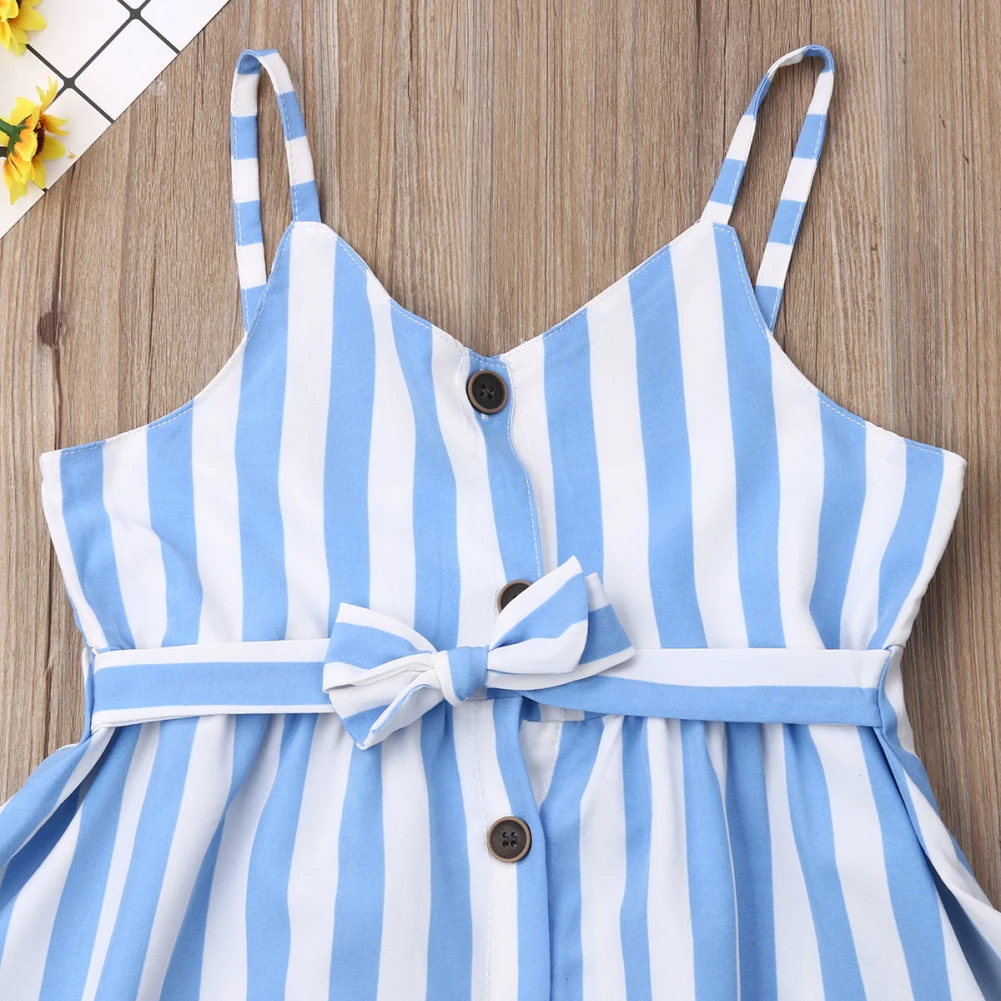 Girl Dress Summer Toddler Kid Baby Girl Dress Sleeveless Stripe Button Dress Casual Clothes Set