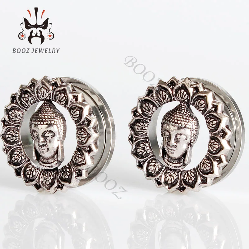 new arrival silver buddha stainless steel ear plug tunnel piercing body jewelry sell by pair