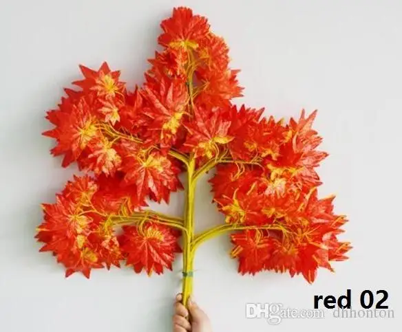 

Golden and Red maple leaf green gold silver skeleton leaves artificial silk branch 12pcs/lot