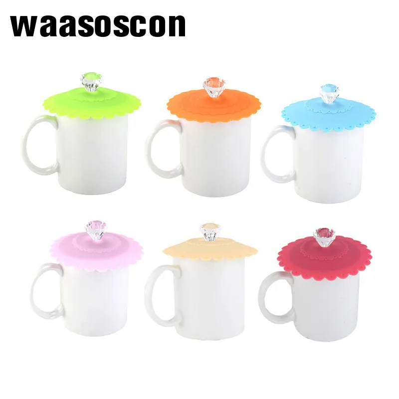 Creative Diamond Silicone Cup Lids Anti dust Leakproof Cup Cover Dining