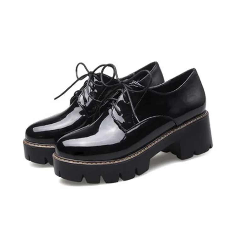 Platform Shoes Woman High Thick Heels Oxford Shoes For Women Patent Leather Creepers Casual Oxfords Spring Pumps Women Shoes Red (12)