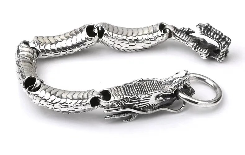 SOQMO роскошный браслет из чистого 925 пробы серебра с драконом, мужские винтажные браслеты в стиле панк-рок, байкер, мужские браслеты, мужские серебряные 925 ювелирные изделия