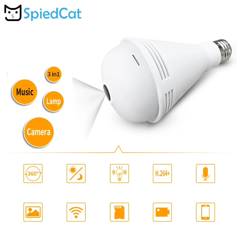 

Bluetooth Music HD 1.3MP IP Wireless 360 Degrees Panoramic FishEye 3D VR Camera WIFI Smart Bulb Light Surveillance Home Security