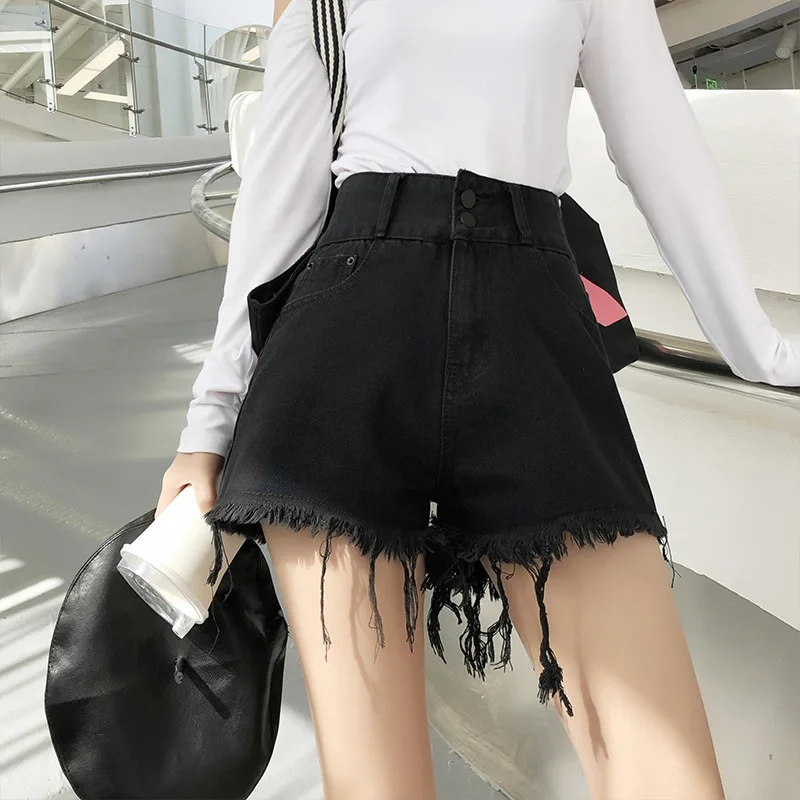 

New Summer Women High Waist Jeans Shorts Streetwear Vintage Cotton Shorts Blue Black Sexy Female Denim Shorts