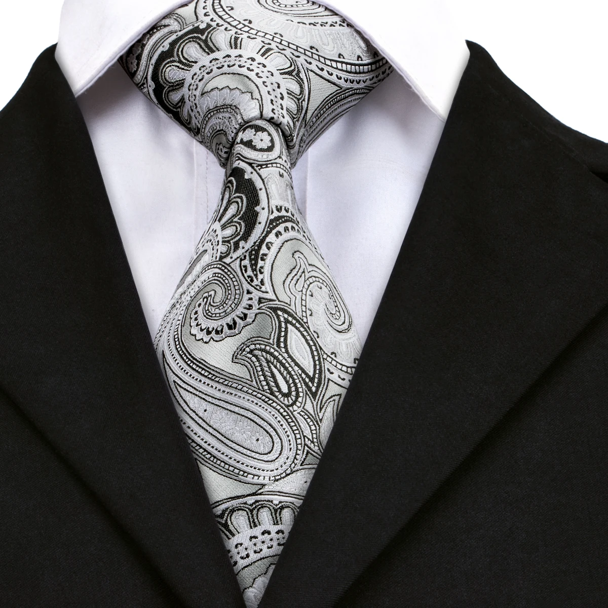 Silver Paisley Ties for Men Jacquare Woven Men's Necktie For Male