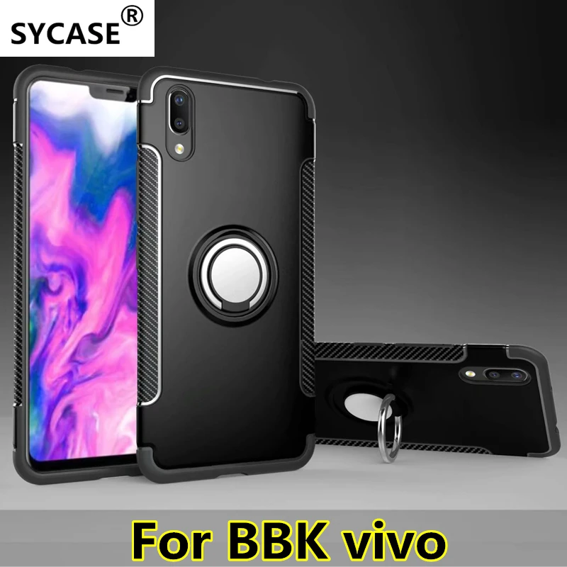 SYCASE For vivo X9 X9S Plus X20 X21 UD V9 Y75 Y85 Hybrid Silicone PC Rugged Armor with Metal Finger Ring Holder Back Cover |