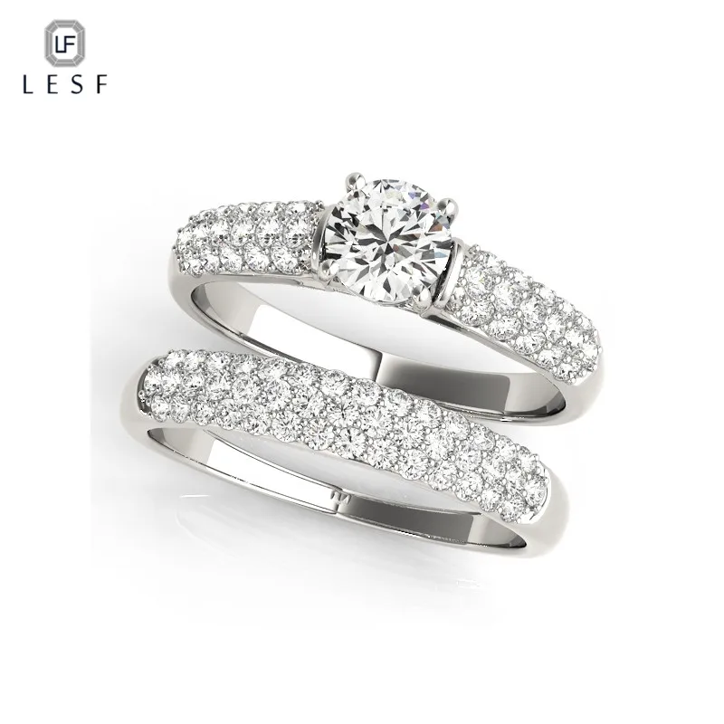 

LESF Luxurious Wedding Accessories 6mm Round Cubic Zirconia Ring Sets 925 Sterling Silver Rings For Women