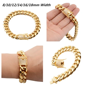 

Men Hip Hop iced out bling chain necklace Stainless Steel 7-11 Inch Miami cuban link chains necklaces men Fashion jewelry gift