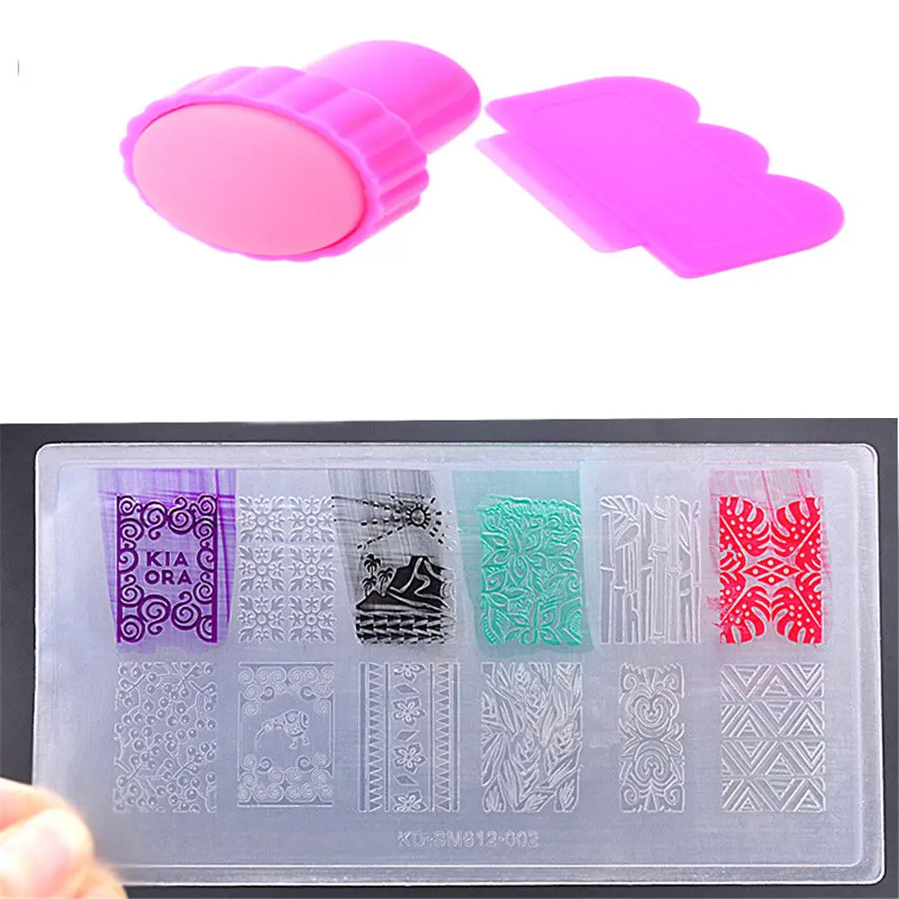 

1PC Stamper +1PC Template Geometry Rectangle Nail Stamping Template Nail Art Stamper Scraper Set Polish Stamp Manicure Tools