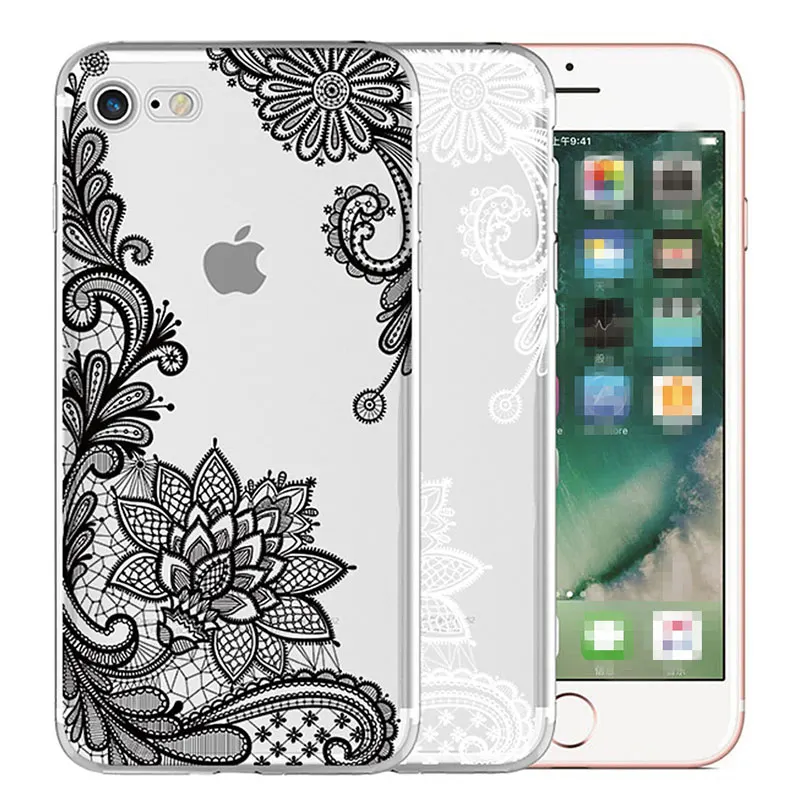 

Vintage Lace Mandala Floral Silicone Clear Phone Case For iPhone 6 7 8 6S Plus X 5 s 5S SE Luxury Flowers TPU Transparent Cover