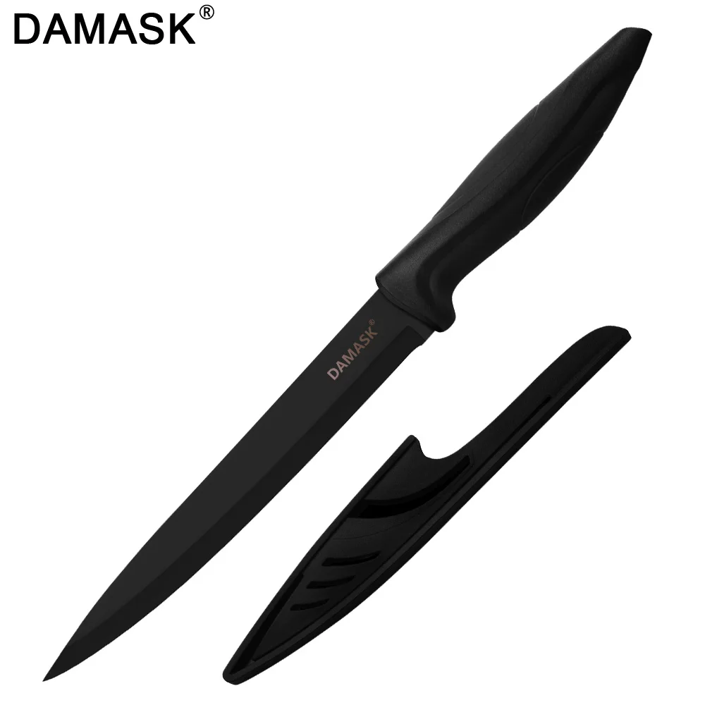 Дамасский профессиональный нож шеф-повара черные стальные кухонные ножи острый универсальный нож японские ножи Gyuto для резки мяса рыбы лука - Цвет: 8 Inch Slicing