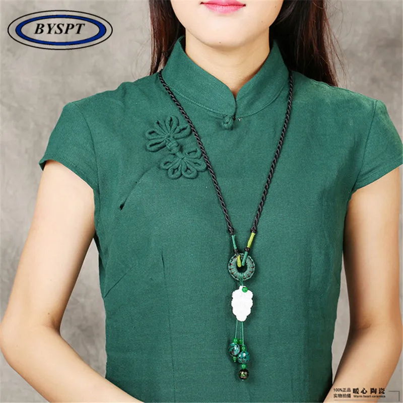 BYSPT Chinese Jewelry Vintage Green Cord Necklace Ethnic Necklace