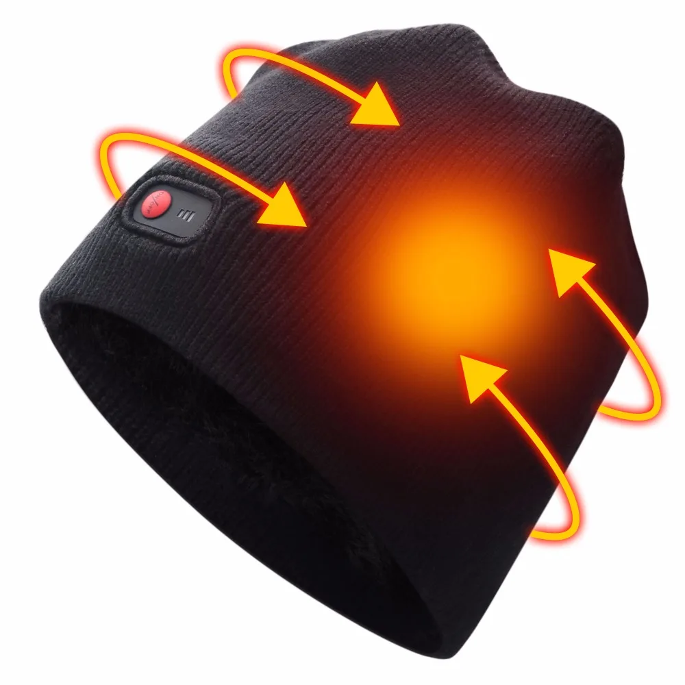 Rechargeable Electric Warm Heated Hat Fashionable Knit Black Hats Battery Heated Thick and Warm