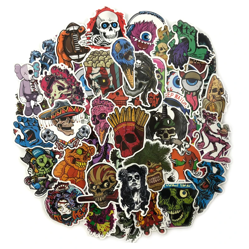 50 قطعة/المجموعة الرعب ملصقات للأمتعة الكمبيوتر المحمول لوح التزلج دراجة لعبة دراجة نارية سيارة التصميم الشارات الإرهاب PVC ملصق مضاد للمياه