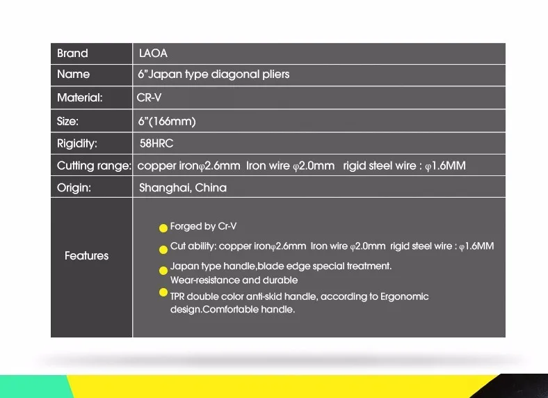 LAOA 6 дюймов CR-V диагональные плоскогубцы многофункциональные инструменты кусачки для резки электрика плоскогубцы для Резки Стальных Металлических проводов