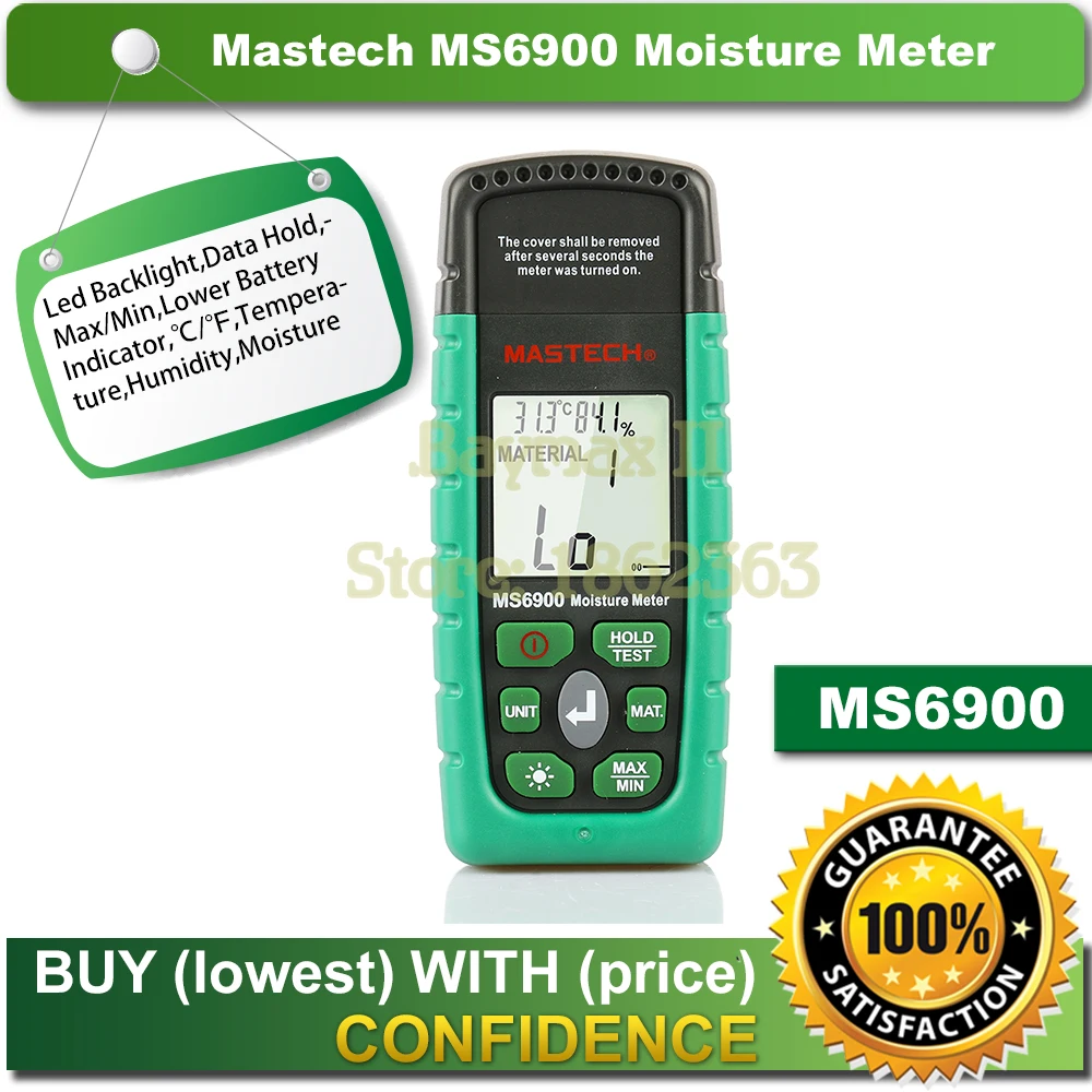 Mastech MS6900 Professional Mini Digital Moisture Meter Wood Lumber Concrete Buildings Humidity Tester with LCD Display