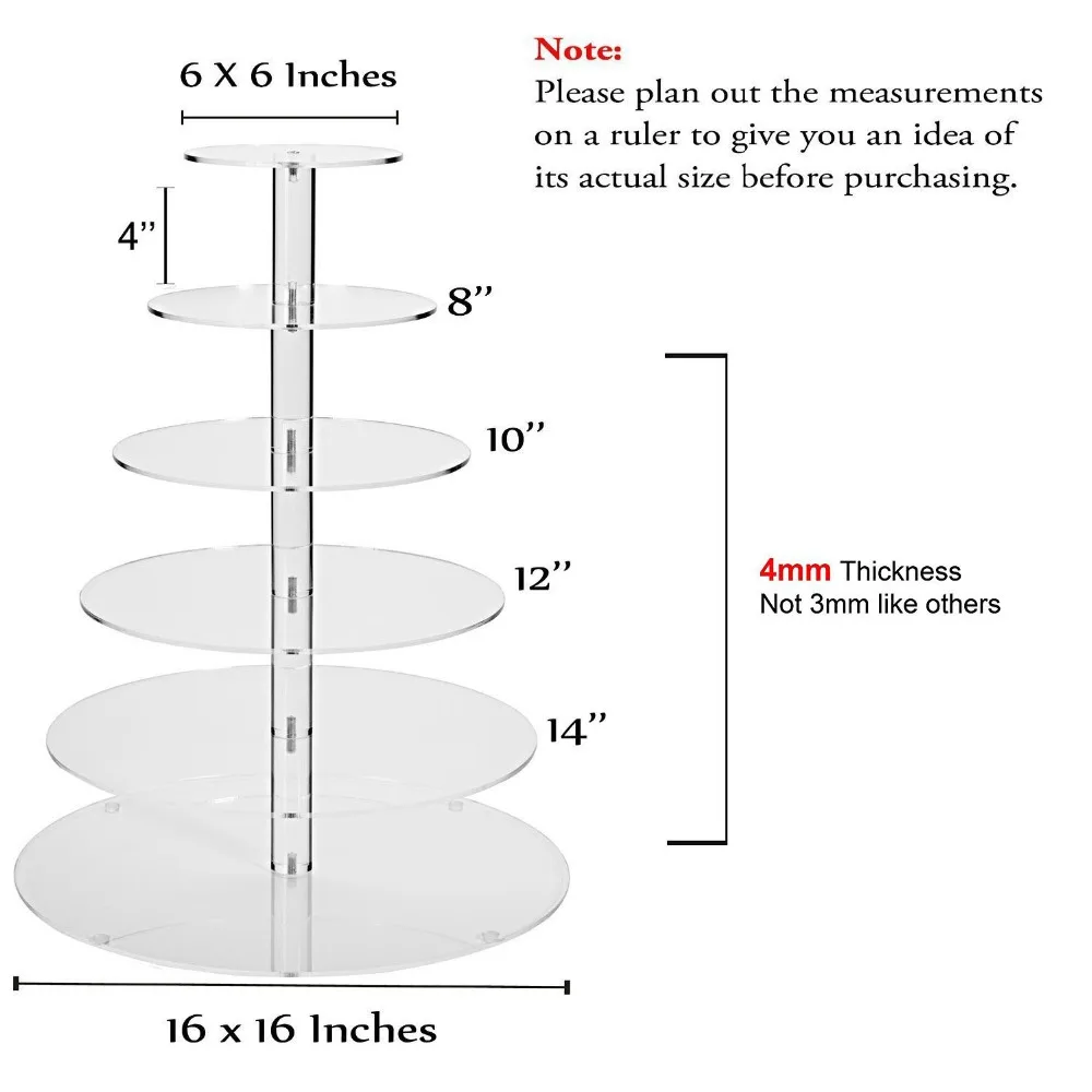 Самый дешевый! Круглый прозрачный 6 ярусный акриловый для свадебного торта подставка для кекса для дня рождения вечерние украшения