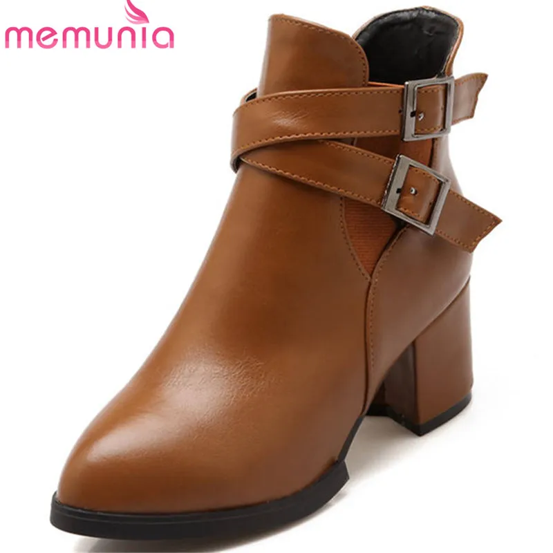 

MEMUNIA 2018 new arrival boots women pointed toe short plush autumn winter ankle boots with buckle high heels shoes woman