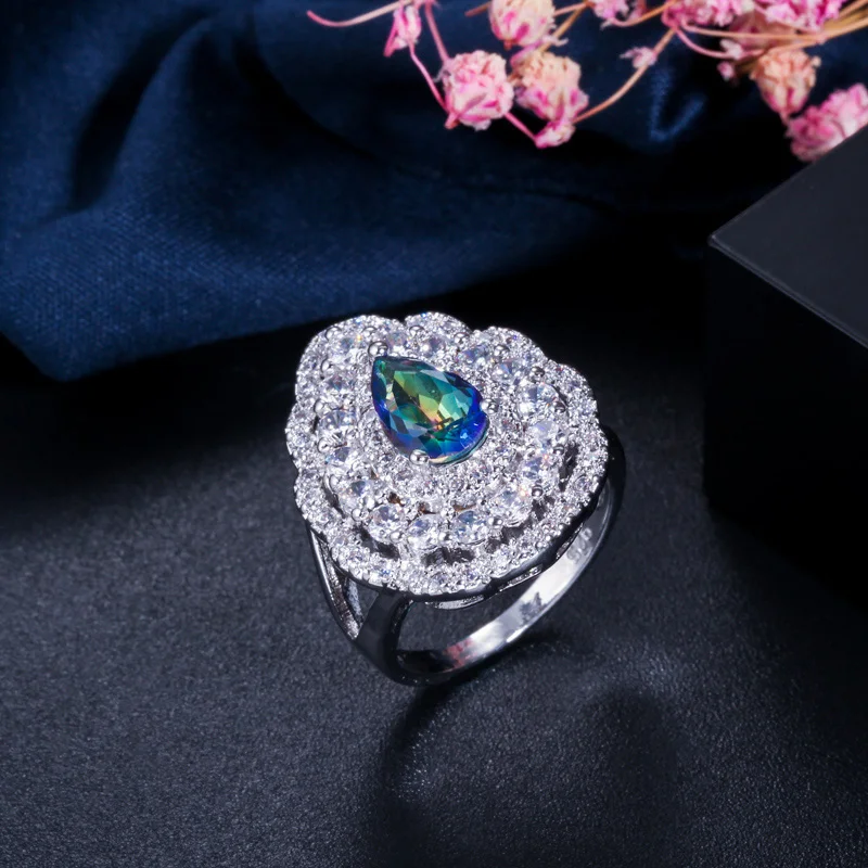 Aquamarine Light Blue Spinel engagement ring cushion cut half moon  Moissanite diamond rose gold art deco diamond three stone ring wedding  Bridal Anniversary