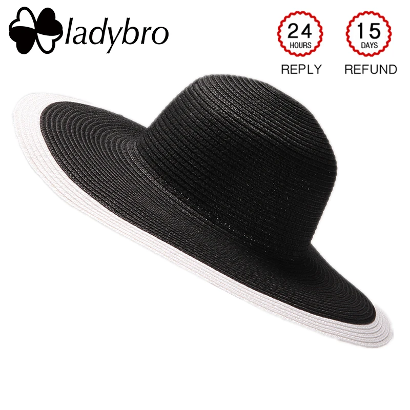 Ladybro Mode Sommer Strand Hut Frauen Grosse Krempe Sonnenhut Weibliche Casual Panama Hut Stroh Frauen Kappe Nizza Schwarz Weiss Kappe Fur Dame Large Brimmed Sun Hats Summer Beach Hatbeach Hat Aliexpress