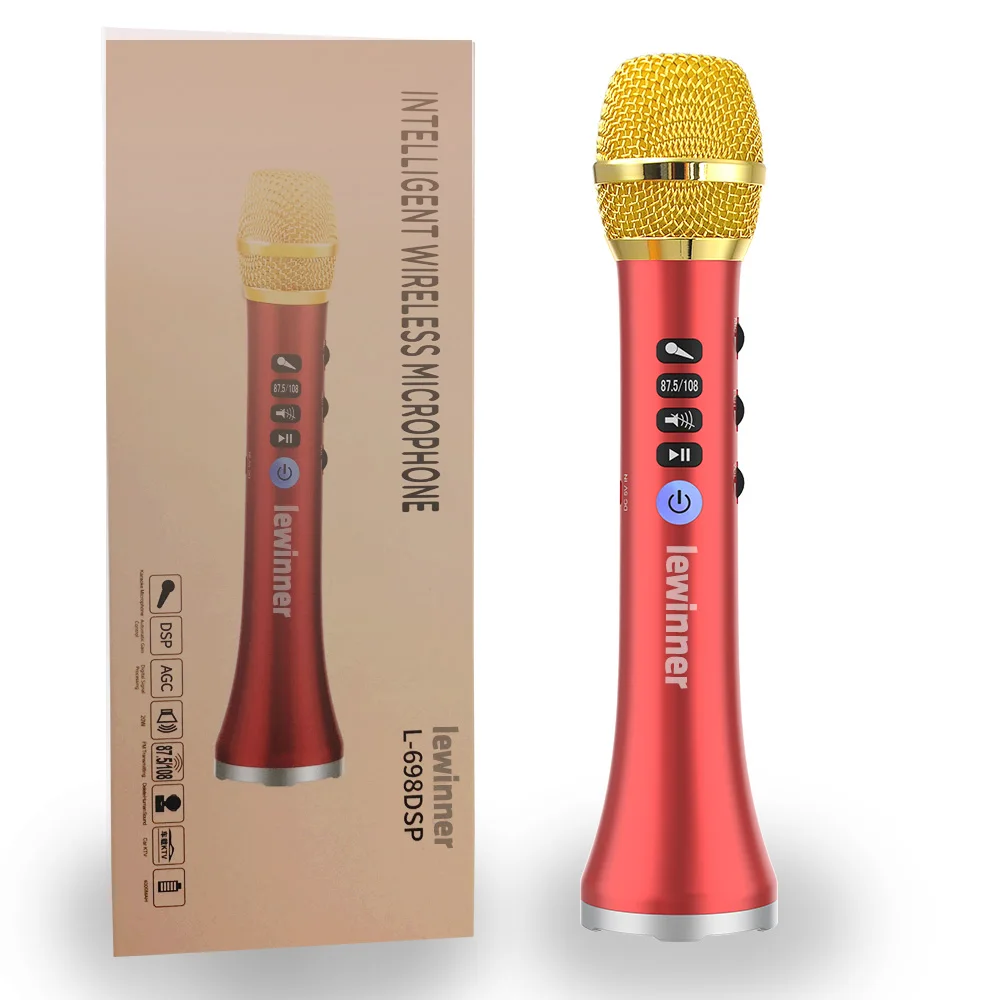 red Lewinner, обновленный L-698D, профессиональный, 20 Вт, портативный, беспроводной, Bluetooth, караоке, микрофон, динамик с большой мощностью для пения/встречи - Цвет: red