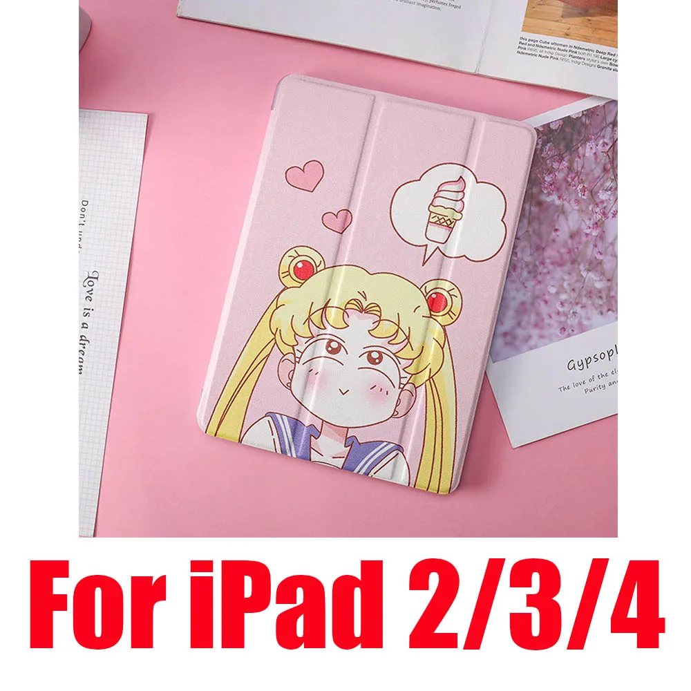 Милые Чехлы Сейлор Мун для iPad 2/3/4 Mini 1 2 3 4 5 Air 1 2 10,5 Pro 9,7 10,5 мягкий кожаный чехол для планшета - Цвет: Ice Cream 2 3 4