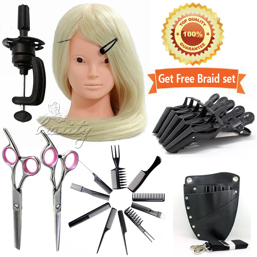 24" 90 Real Hair Training Head Hairdressing & Makeup Manikin + Salon