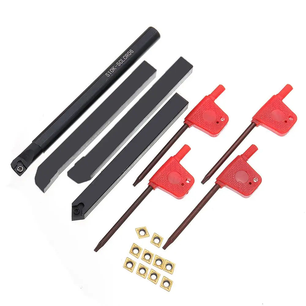 

High quality 10PCS CCMT060204 Carbide Insert + 4PCS 10MM Lathe Turning Tool Holder Boring Bar + Wrench For Lathe Turning Tool
