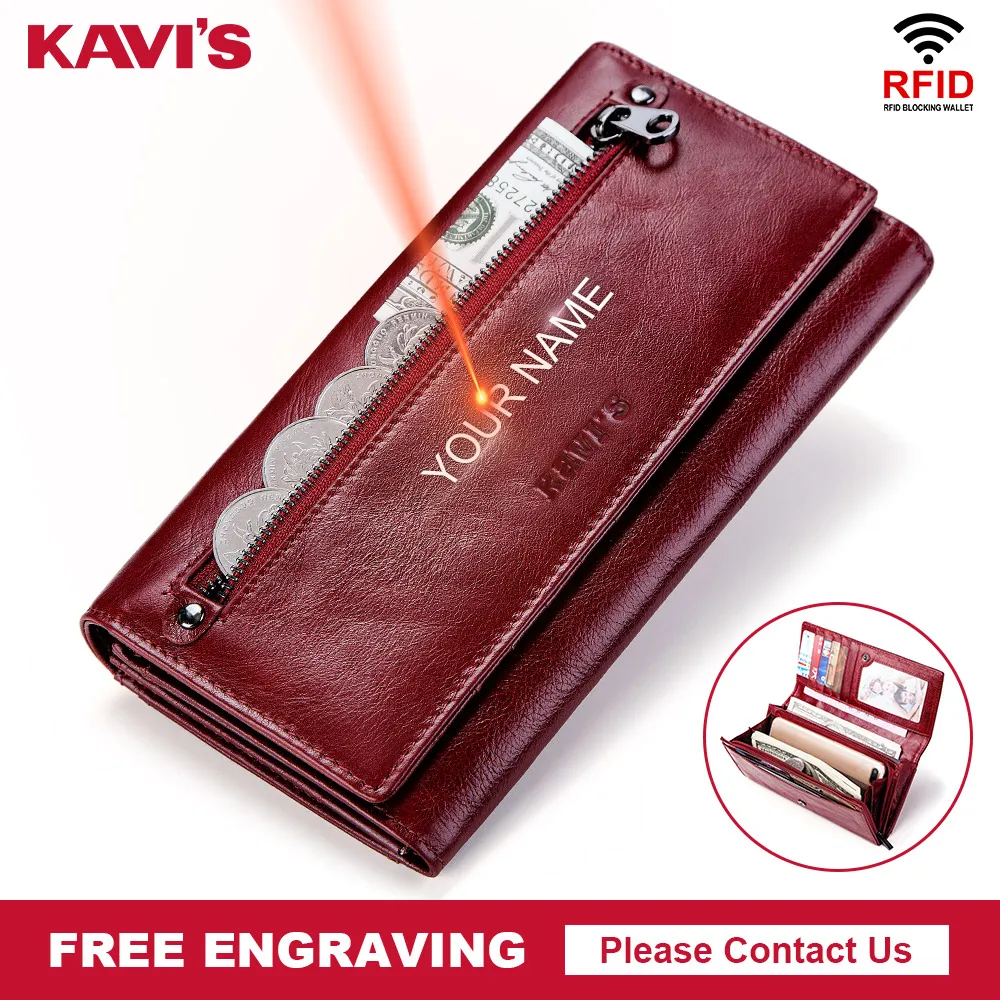 Женский кошелек KAVIS из натуральной кожи Дамский бумажник с монетницей и зажимом