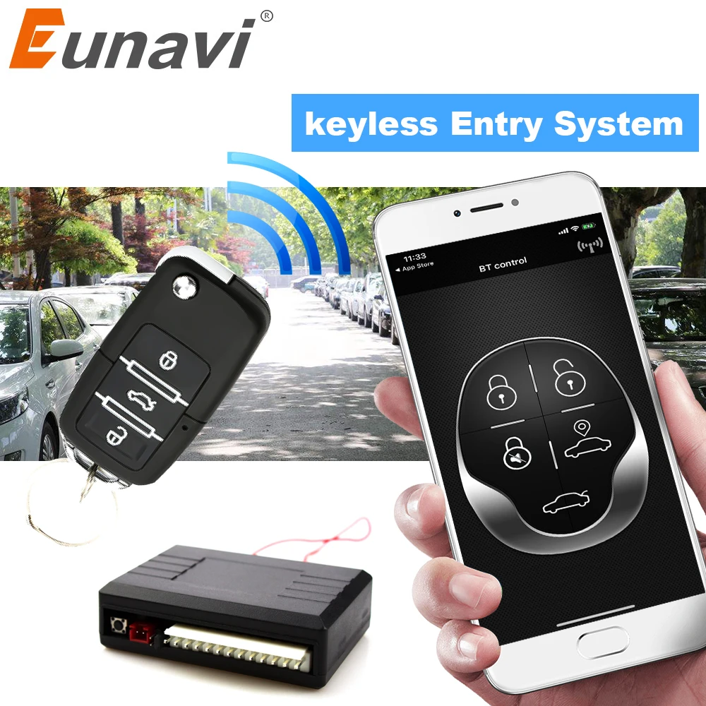 

Eunavi Universal Car Auto BT Remote Central Control kit Keyless Entry System LED Keychain Central Door Lock Locking Vehicle