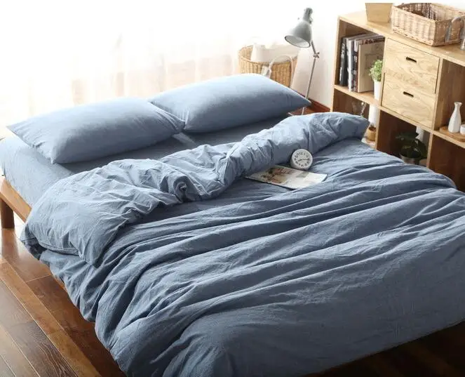 

4pcs Blue Green Color Pure Cotton Bedding Set Duvet Cover Flat Sheet Fitted Sheet Pillowcases Ins Chic Life