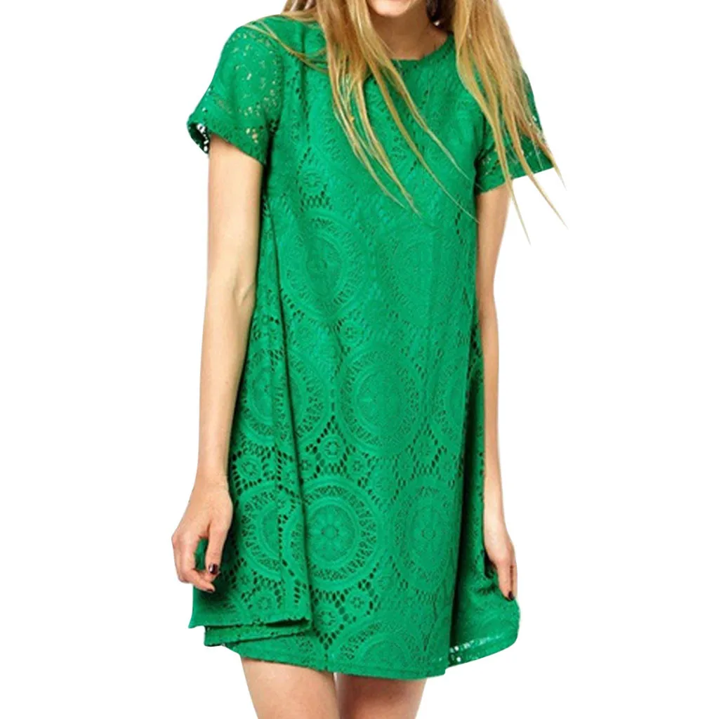 

Plus Size Summer Dress 2019 Casual Solid Lace Dresses Fashion Short Sleeve Mini A-Line Dress Women Clothes 2019 Dames Jurken
