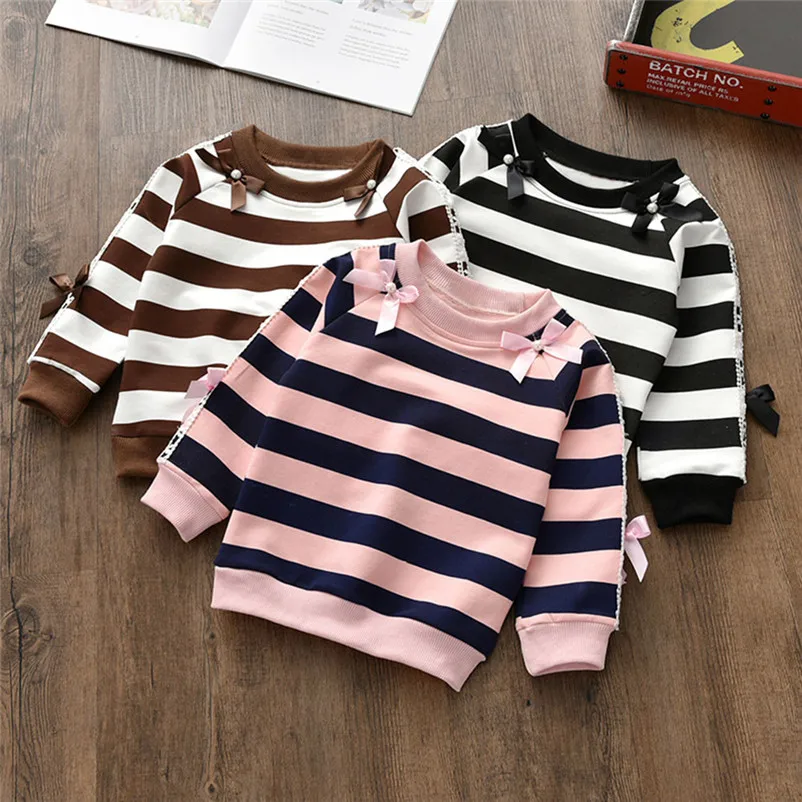 

Toddler Baby Girls Full Long Sleeve O-Neck Butterfly Knot Striped Print Hoodie Tops Clothes For Striped Children Girls 2018 #20