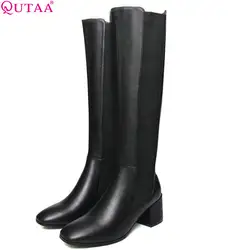 QUTAA/2019 г. Для женщин сапоги до колена из натуральной кожи + pu Модная обувь на платформе универсальные женская зимняя обувь мотоботы большой