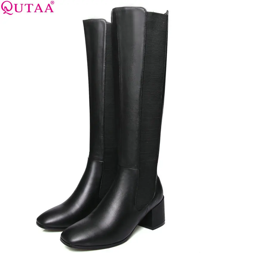 43 Tamaño Todo Zapatos Cuero Moda Invierno Motocicleta Qutaa 34 2019 brown Grande Genuino Pu Botas De Rodilla Negro El Partido Plataforma Mujer wnFqpxH