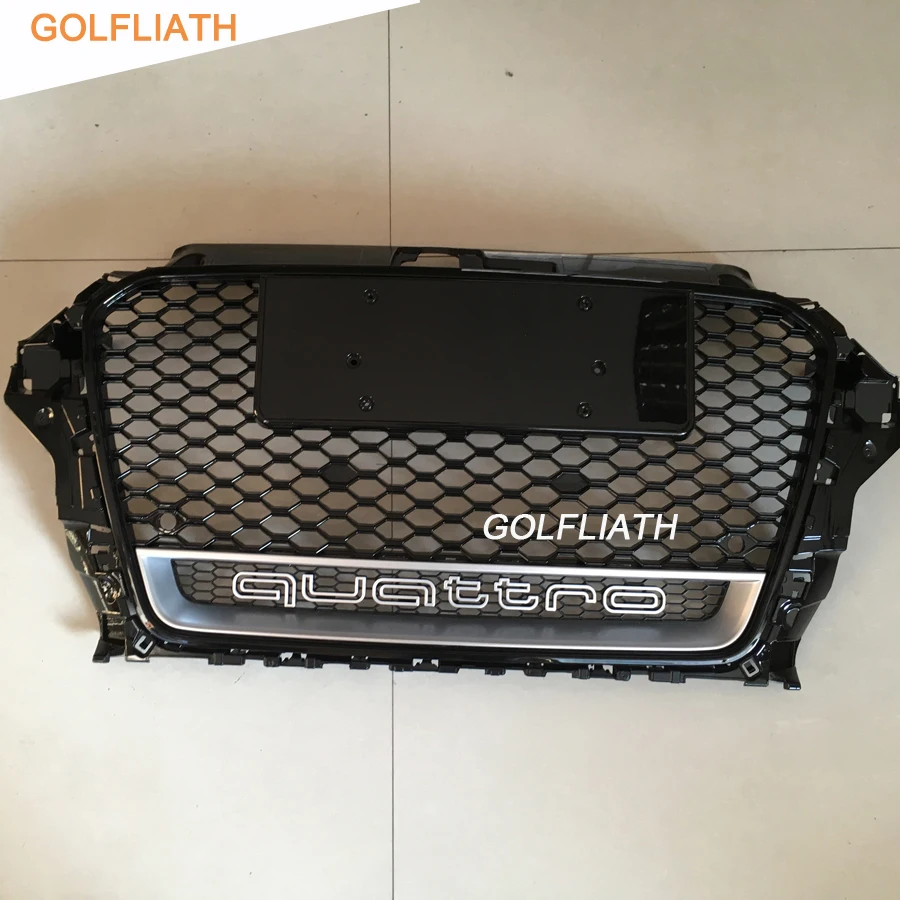 

GOLFLIATH A3 RS3 Styling Grille ABS Auto Car Front Mesh Grills With Camera Hole quattro logo For Audi A3 S3 RS3 2013-2015