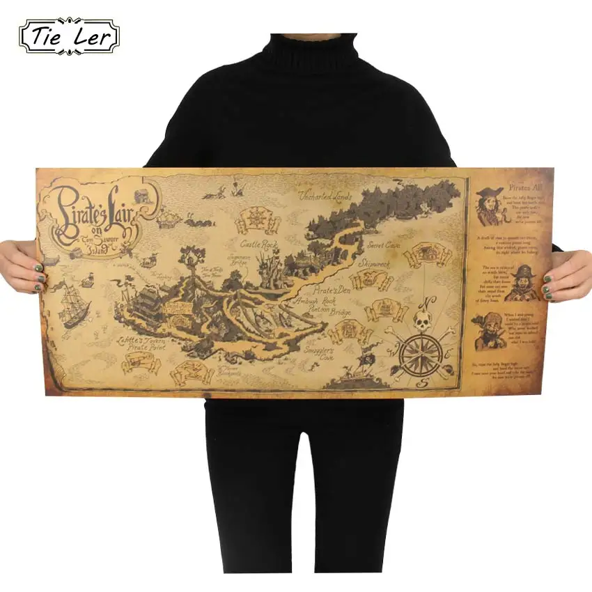 

Retro Kraft Pirate Sailing World Map Poster Wall Sticker Living Room Bar Cafe Decor Ancient World Vintage Maps 72.5X33cm