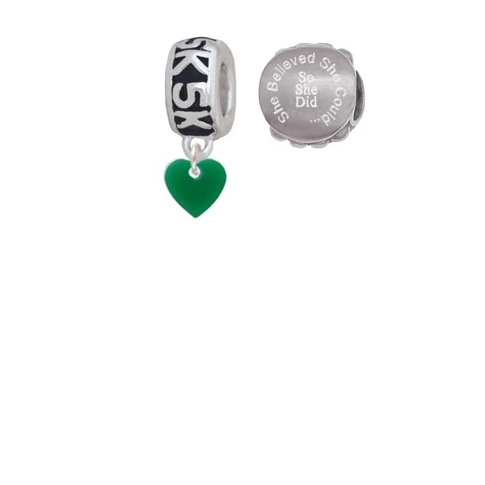 Acrylic 5/16 Green Heart 5K Run She Believed She Could Charm Beads (Set of 2)