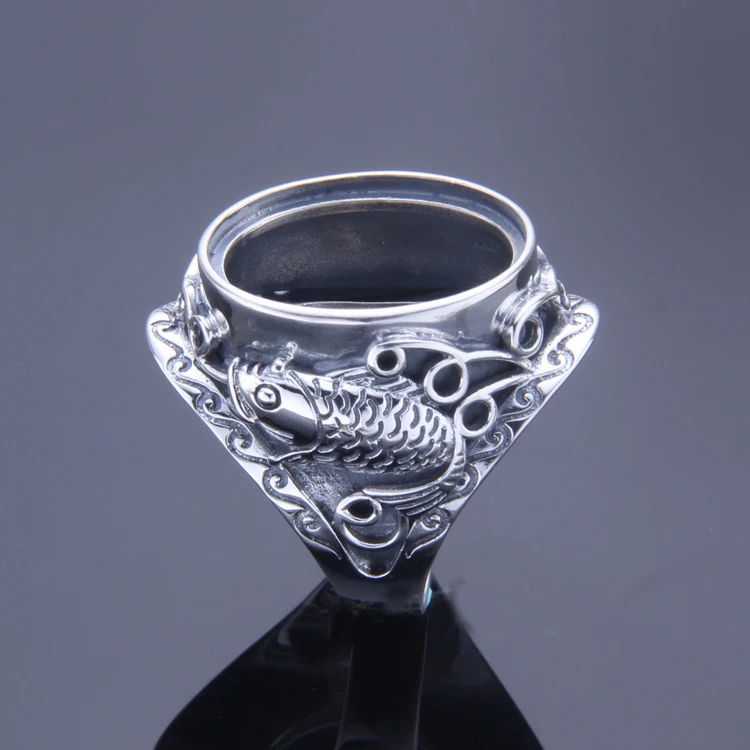 

16*20mm 925 STERLING SILVER men's fish Semi Mount Bases Blanks base blank Pad VINTAGE ring Setting set jewelry gift diy A1342