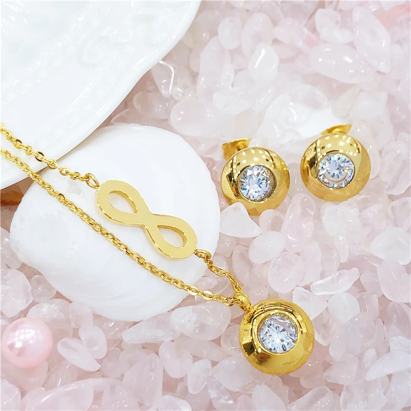 

Crystal Exquisite Lnfinite Letters Necklace Pendants Earrings Metal Chain Simple Jewelry Sets For Women Lovers Gift Wedding