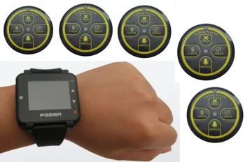 

Free shipping!Pocsag paging system, 1pc text message watch pager, 5pcs 4 key POCSAG call button: Cancel, Check,Service, Order