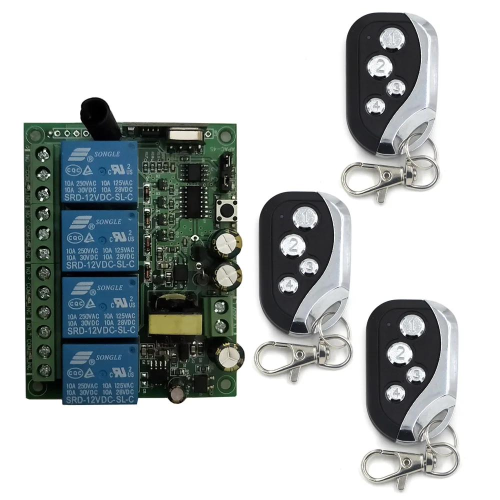 

Universal AC 220V 10A Relay 4CH 4 CH RF Wireless Remote Control Switch Transmitte Receiver Module Remote Receiver 315 / 433 MHz