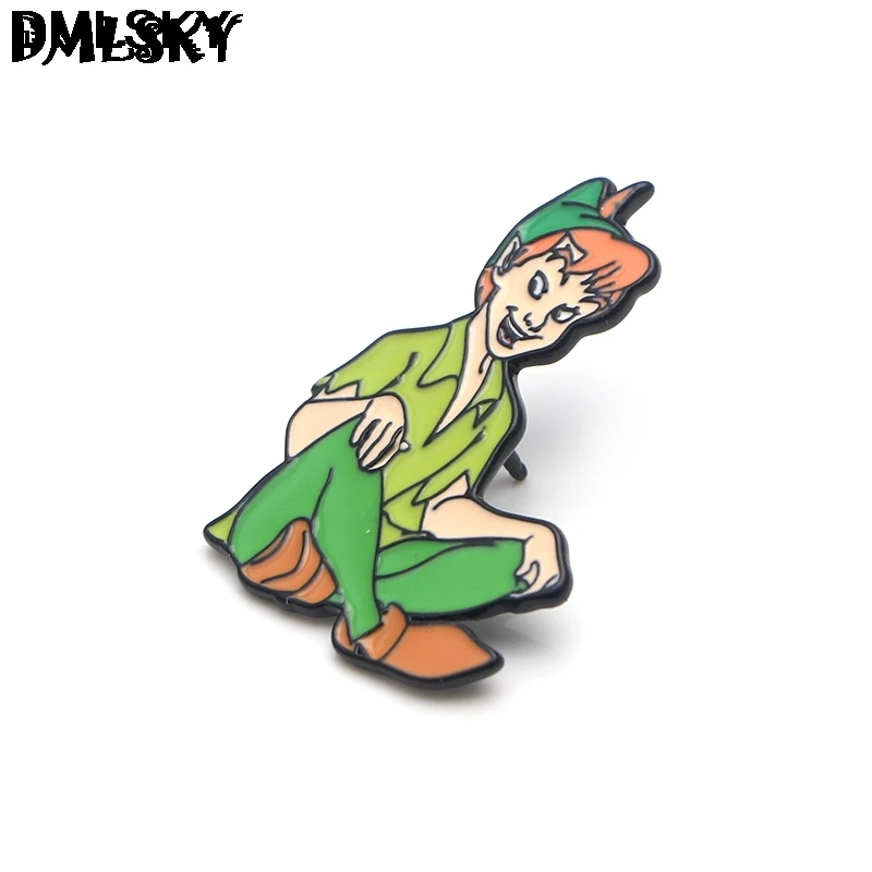 DMLSKY Питер Пэн забавные мультяшные Металлические Булавки эмалированные Броши для женщин и мужчин Нагрудный значок для рюкзака джинсовая булавка воротник ювелирные изделия M3264